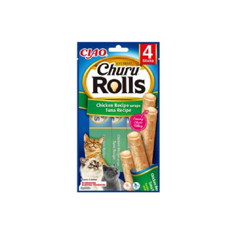 Pamlsok Inaba Churu Rolls cat Kura & Tuniak s hrebenatkou 4 tuby 40 g
